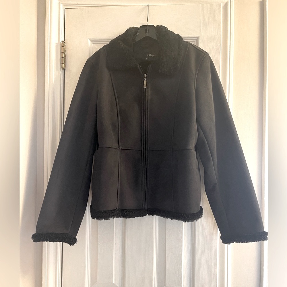 Utex Sherpa Faux suede Zip up Short Jacket Sz P/S